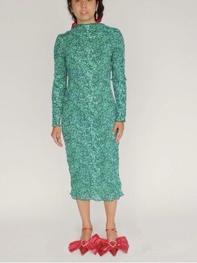 Tyler McGillivary Lucia Silk Blend Dress in a green glitter print Size Medium